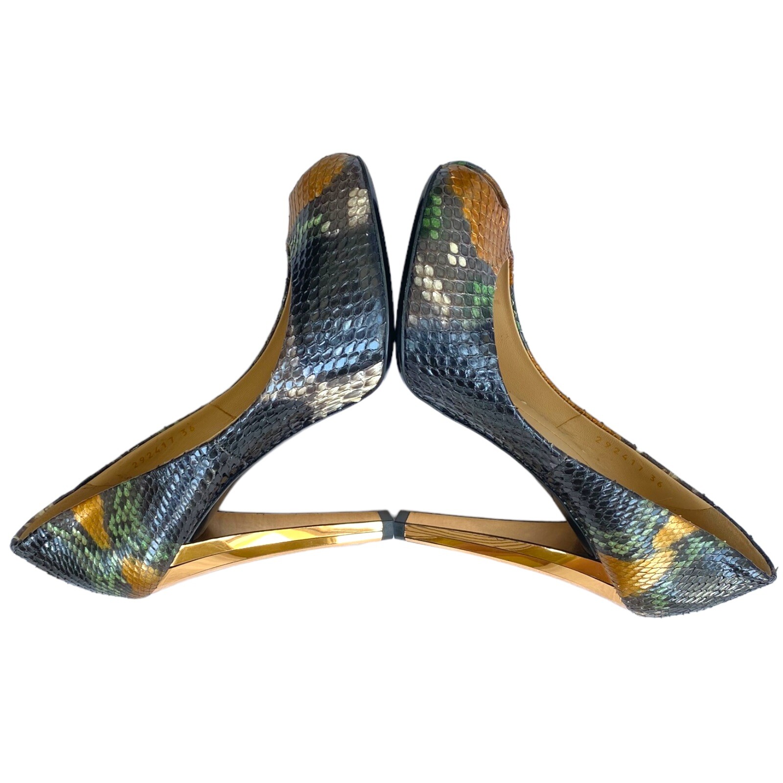 GUCCI Multicolor Python Leather Peep Toe Gold Mir… - image 7