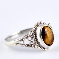 Handmade Tiger's Eye Sterling Silver Rings 925 Boho Chic Jewelry for Women Gift