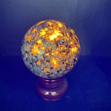 3.3" Natural Yooperlite Sphere Fluorescent Crystal Ball UV Reactive Healing