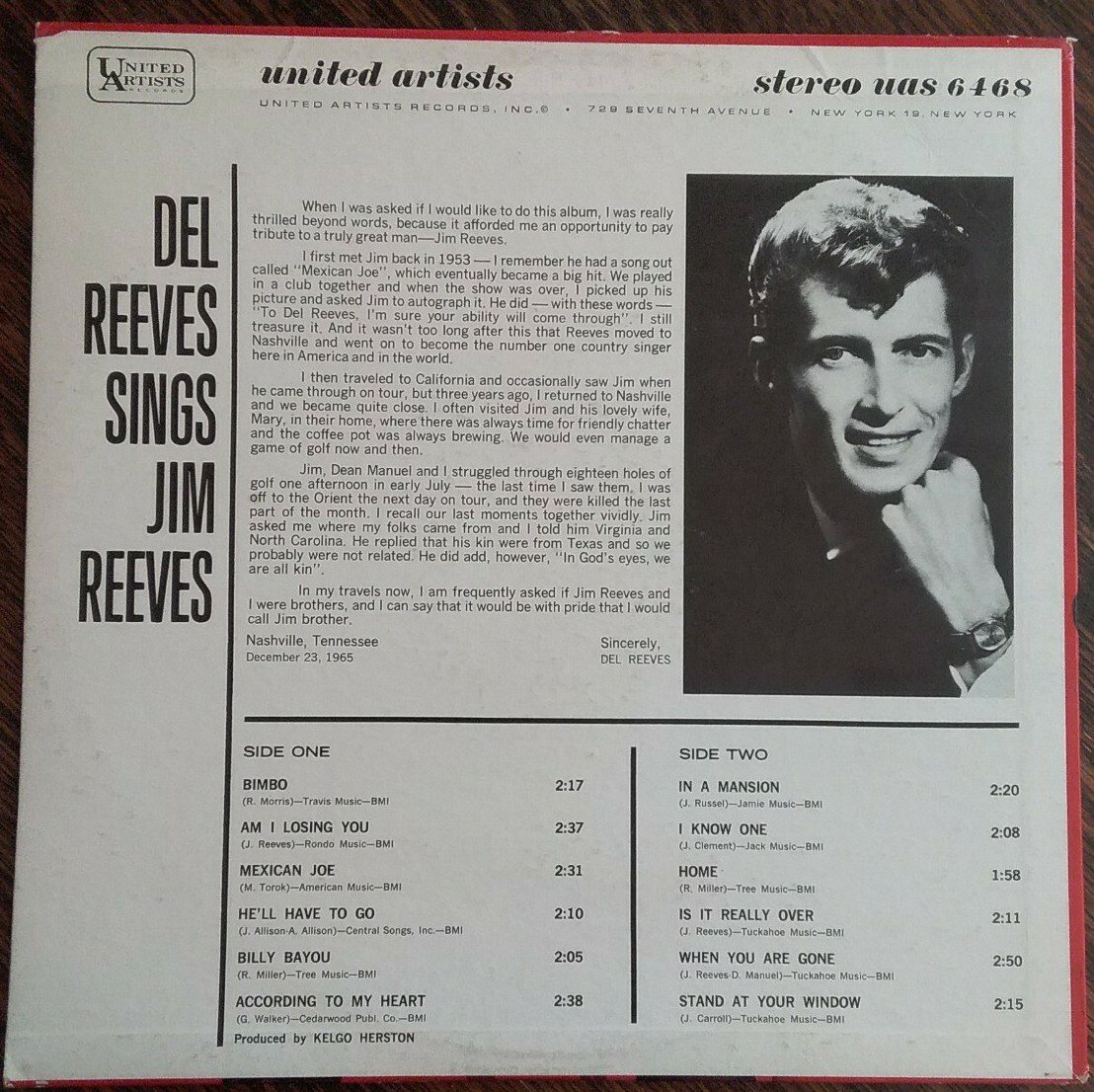 Del Reeves - Del Reeves Sings Jim Reeves - UAS 6468 | eBay