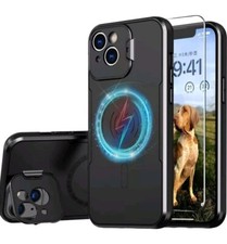 Magnetic Case for iPhone 14 Plus with 1 Tempered Screen  Camera Protector Black