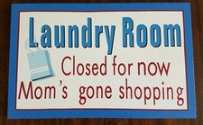 wooden decorative painted Laundry Room hanging sign plaque blue red off white.