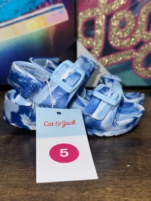 Cat & Jack Ade Footbed Sandals Toddler SZ 5 Blue & White Tie-Dye