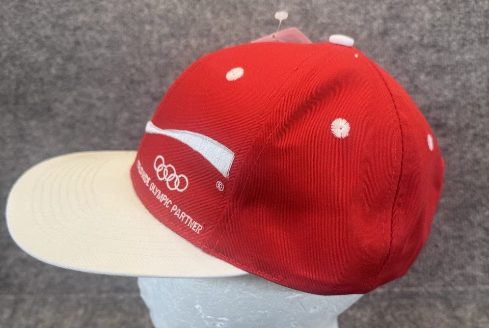 Sombrero de colección 1996 Coca-Cola Olimpiadas Atlanta EE. UU. Snapback Nuevo con etiquetas Rojo Blanco Foto 3 de 4