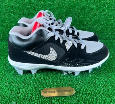 Men Air Jordan Stadium 90 Low TD Black Cement Football Cleats HQ0210-060 Sz 10.5