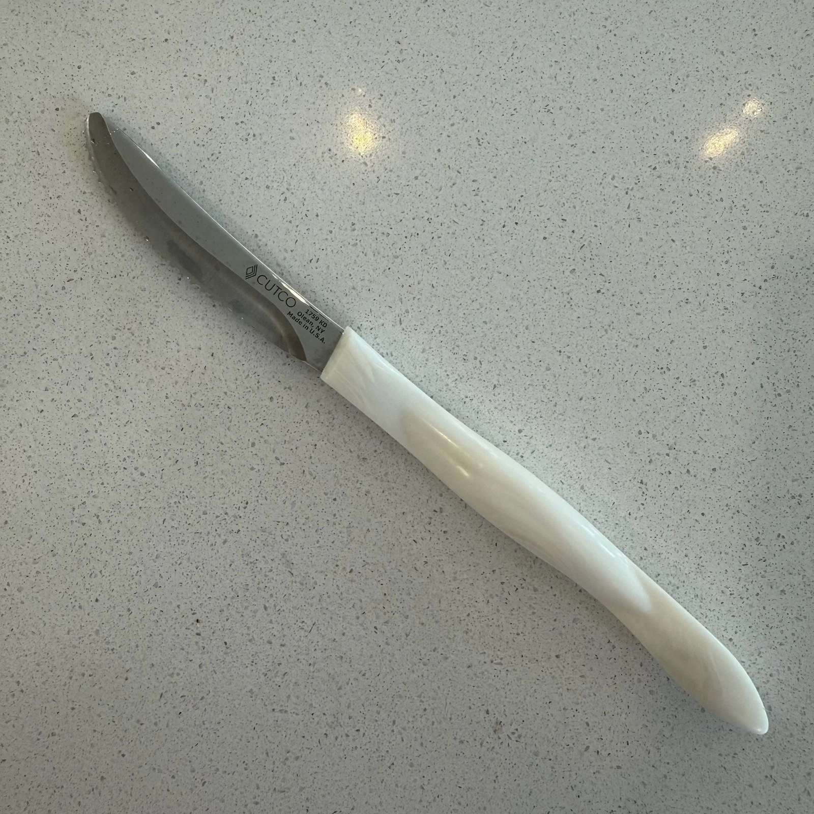 Cutco 1759 KD Table Knife Pearl White Handle Serrated Steak Knife Made in USA
