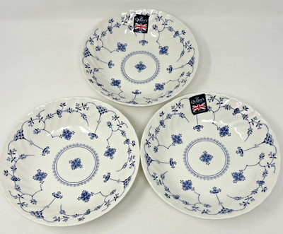 3 Churchill Queens Finlandia Blue Floral 9'' Soup Cereal Pasta Bowls England NWT