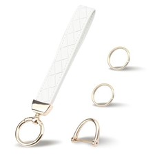 Leather Wristlet Keychain, Wrist Car Key Chain, with 2 Key Rings   Anti White