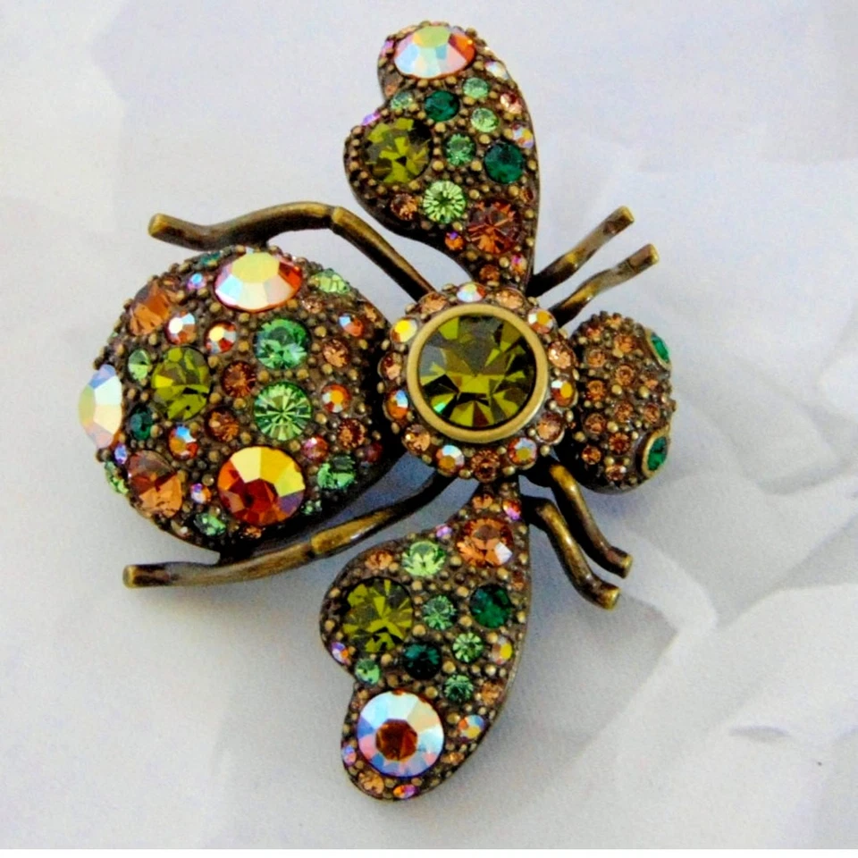 Broche prendedor abeja prismático Joan Rivers cristal 1,8" peridoto aurora boreal bronce Foto 4 de 4
