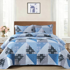 Annibedding Blue Quilt Queen Size, Plaid Patchwork Bedspread Coverlet Set with 2