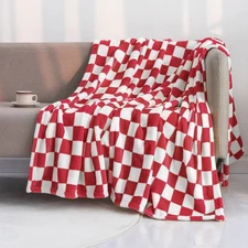 LOMAO Throw Blankets Flannel Blanket with Checkerboard Grid Pattern Soft Thro...