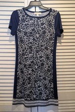 Michael Kors  Navy & White Floral Short Sleeve Stretch Jersey Shift Dress Size S