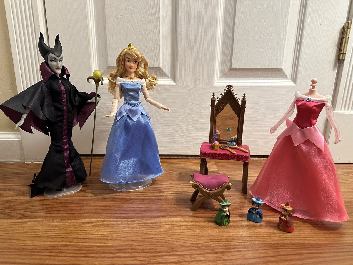 Disney Store Sleeping Beauty Princess Aurora Maleficent Doll Set