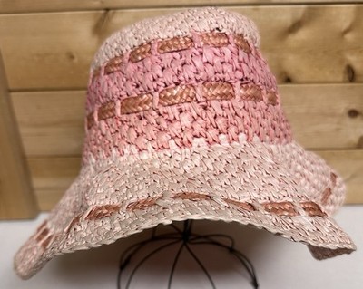 August Hat Company Wide Brim Floppy Sun Hat 100% Paper Straw Look Pink