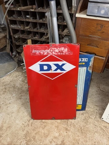 Vintage DX Gasoline Porcelain Metal Pump Sign Plate Gas Oil 26" X  15"