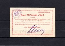 Nieder-Hermsdorf/ Gemeinde, 1 Milliarde Mark v. 27.10.1923