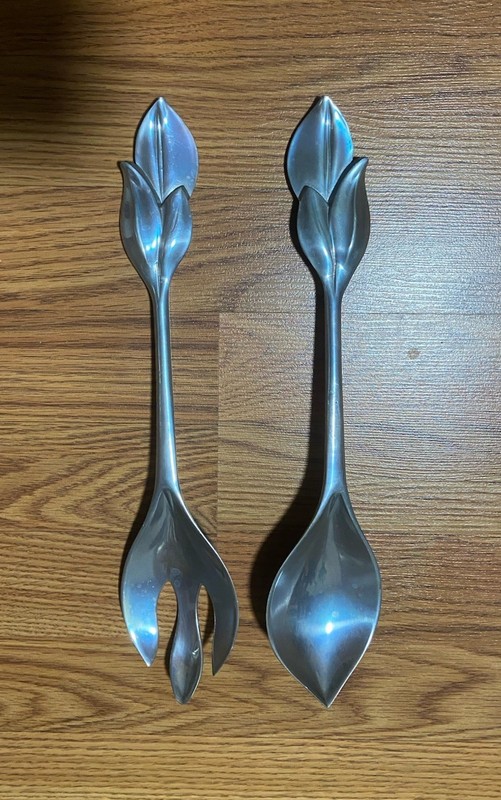 13” Reed & Barton Vintage Stainless Steel Serving Spoon & Fork Set Dinner Plate