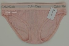 NWT Calvin Klein QF4954 "Modern" Logo Cotton Ribbed Bikini Pink Melange / Gray M