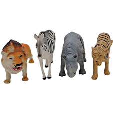 Lot Of 4 Plastic Animal Wildlife Safari Lion Zebra Rhino Tiger Toys