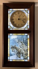 Danbury Mint Wild Wings Wolf Light Up Stained Glass Wall Clock 4 Seasons