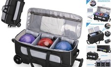 3 Ball Roller Bowling Bag with Multi Accessory Pockets and Shoes Compartment,