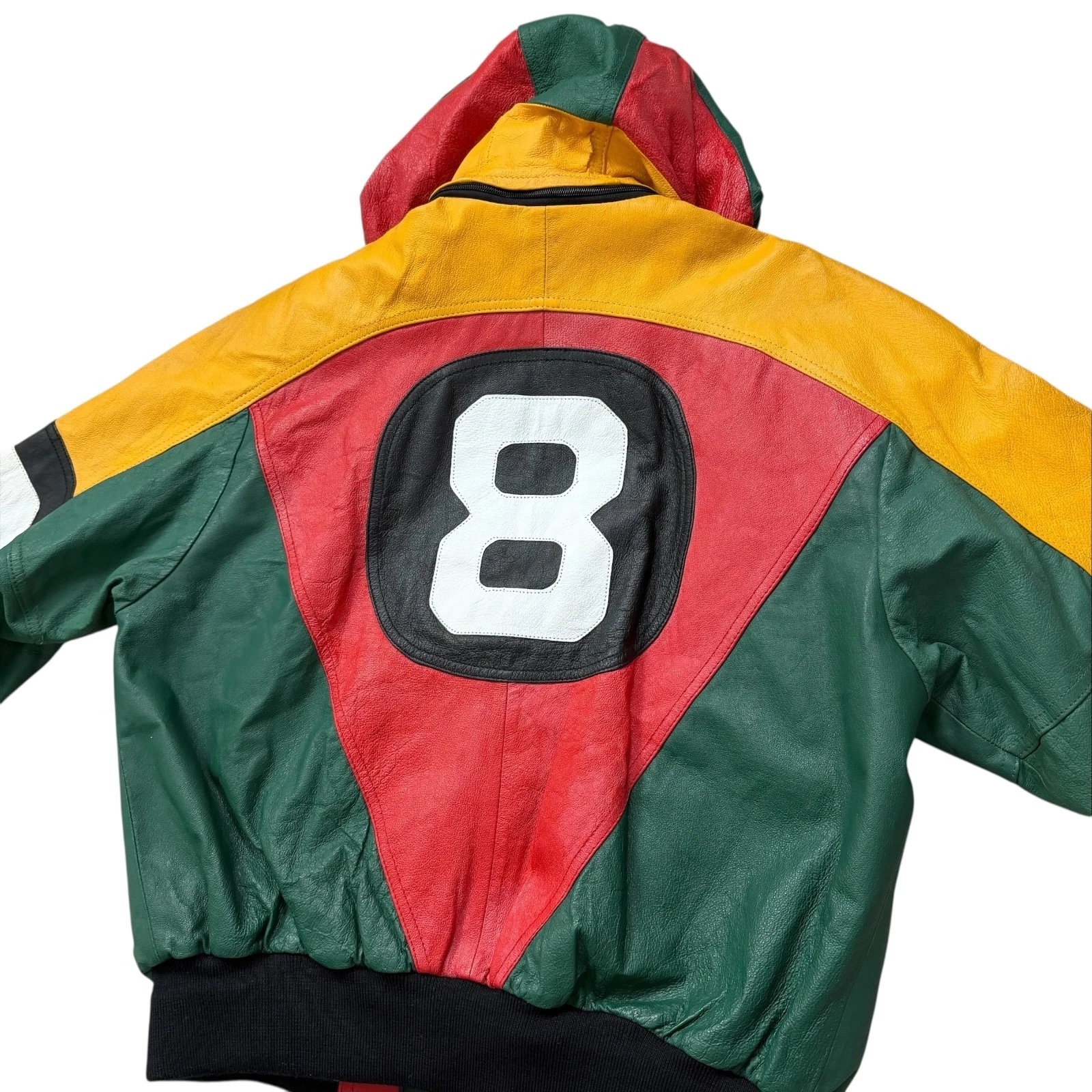 VTG 90s HARAJUKU MOTHER 8 BALL COLORBLOCK LEATHER HOODIE JACKET SIZE M - product detail image 3