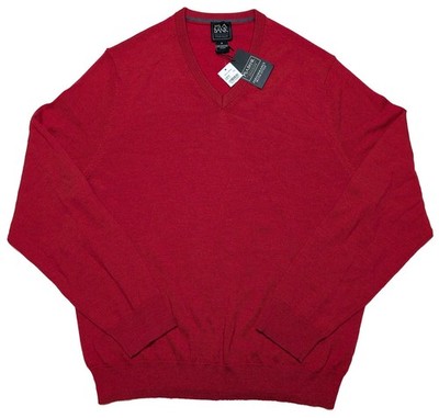 JOS A BANK 100% Merino Wool Traveler V-Neck Sweater Solid Red XL ~ New