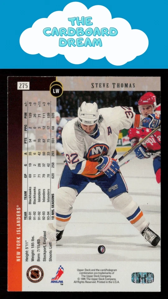 Steve Thomas 1994-95 Upper Deck #275 New York Islanders Hockey Card - Image 2 of 2