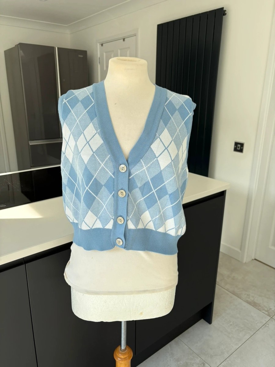 Argyle Sweater Vest 14 16 Sleeveless Jumper Top Blue White Size L
