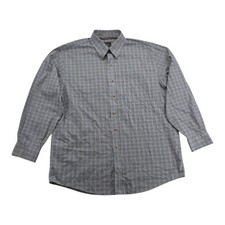 Jos A Bank Men's Blue Brown Check Plaid Traveler Dress Shirt Button Down Large