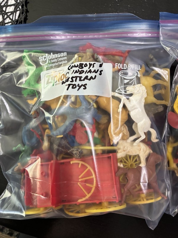 Vintage Plastic Cowboys and Indians Toy Figures  & Accessories.  (Over 2 Pounds)