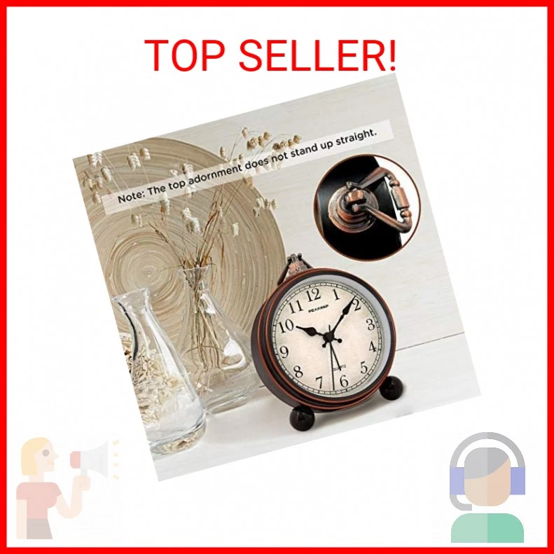 Peakeep 4" Pequeño A Batería Antiguo Retro Analógico Reloj Despertador con Contorno Foto 2 de 2