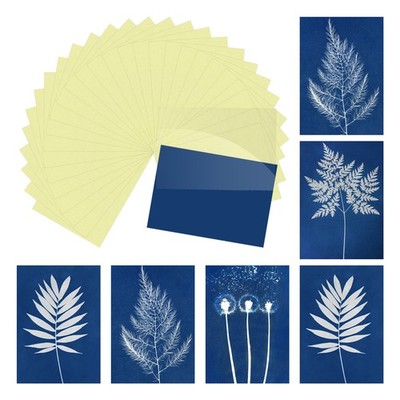 Cyanotype Paper,24 Sheet Sun Print Paper Yellow Crafts with Board, 2.9x4.1''