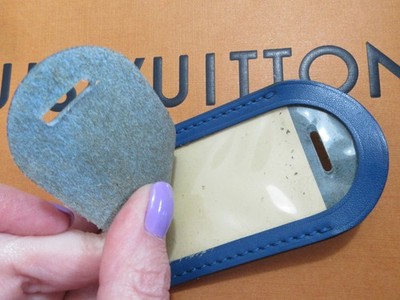Louis Vuitton Luggage Name Tag Large Blue Leather w/brass hw NO