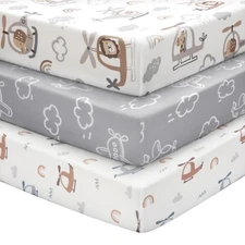 FIEMOL 3-Pack Crib Sheets for 52"x28" Toddler Beds - Boys & Girls Microfiber