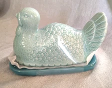 Ceramic Turkey Butter Dish With Lid Blue New Thanksgiving Farmhouse 
