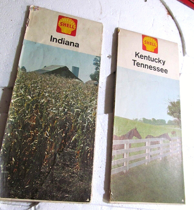 Lot of 2 1963 SHELL OIL CO Road Maps KENTUCKY TENNESSEE/Indiana
