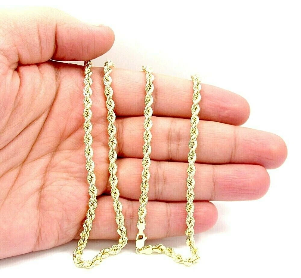 18K Solid Gold Rope Chain Necklace Men Women 3mm 7 8 16 18 20 22 24  30