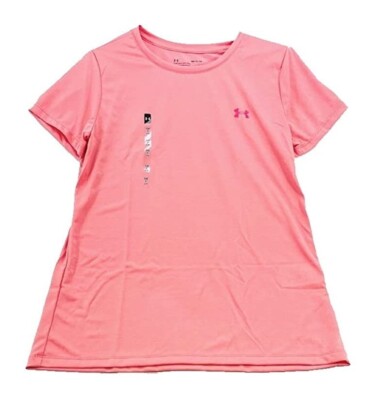 NWT Under Armour Womens Bubble Tech SSC Loose Coral  Pink T-Shirt Size L UA72