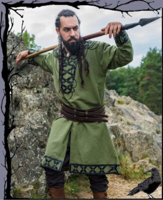Mittelalter Wikinger Tunika mit Lederverzierungen - Erik  Leonardo Carbone