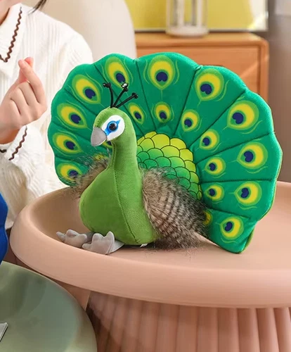 Green Peafowl Peacock Plush Toy 9" Stuffed Animal Toddler Doll Gift for Kids - Picture 4 of 4