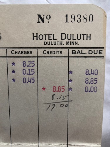 1952 Hotel Duluth Receipt Duluth Minnesota No. 19380 Vintage - Picture 2 of 4