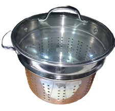 Tramontina Stainless Insert 10”Pasta & 4”Steamer Basket W/Lid. Fits10” Pots.