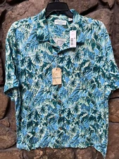 Caribbean Palm Print Short Sleeve Silk Blend Camp Shirt M,L,XL NWT$79 ST5WC433