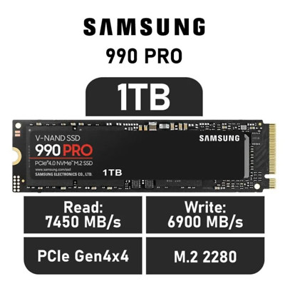 Samsung 990 PRO 1TB SSD PCIe 4.0 NVMe M.2 PS5 PC Laptop Computer + Custom Kühlkörper