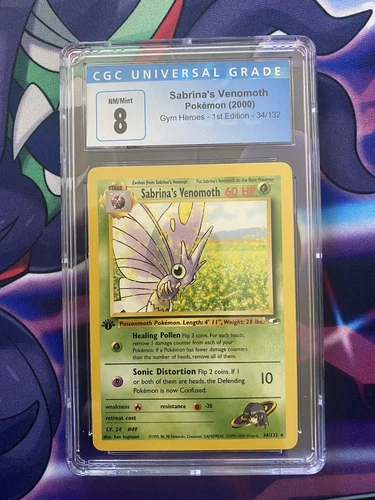 Pokémon TCG Sabrina's Venomoth Gym Heroes 34/132 Regular 1st Edition Rare CGC 8