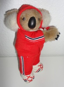 Vintage 6" Koala Bear Wearing Track Suit & Sneakers Clip On Grabber Plush 1980s