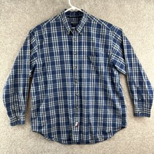 Nautica Men's Button Up Size XL Blue White Plaid Long Sleeve Collared