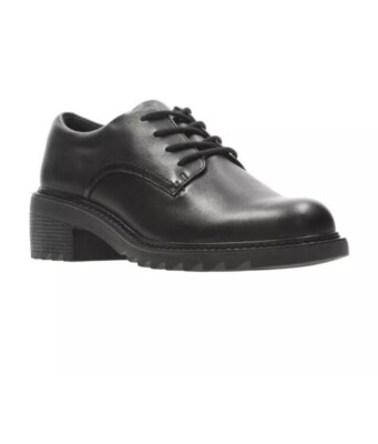 Clarks Girls Frankie Grove Black Leather School Shoes UK Size G EU  UK