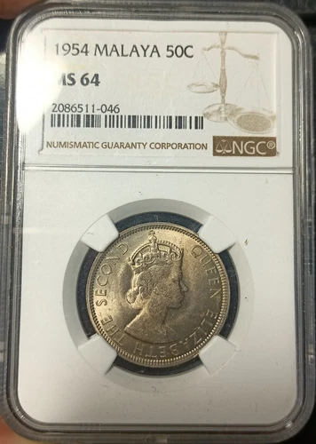 MALAYA  50C 1954 NGC MS64.